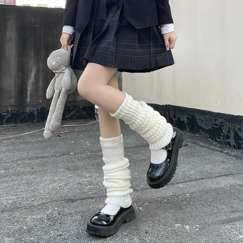 Lolita Beenwarmers Sokken Vrouwelijke Gebreide Warme Voetovertrek Wit Zwart Warmer Dame Herfst Winter Gehaakte Sok Laarsmanchetten 40/50/70cm