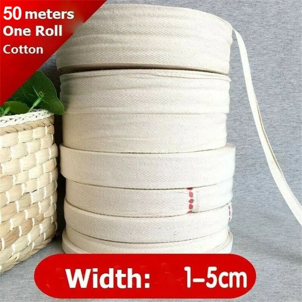50M Home Ribbon Trimming Herringbone Fabric Webbing Sewing Trims Binding Tape Roll Craft Edging Cotton Bias