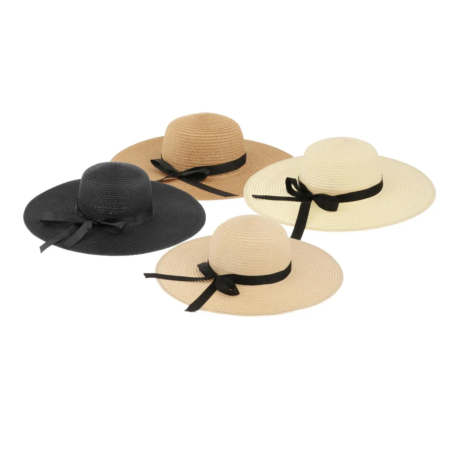 Womens Ladies Wide Brim Straw Panama Hat Fedora Beach Sun Hat Roll Up Foldable Party Hat for Outdoor Camping Hiking Gardening