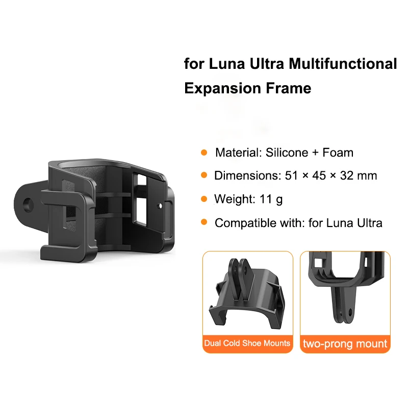 for Insta360 Luna Ultra Multi-Function Expansion Frame Quick Release Dual Cold Shoe Mount Windproof Foam Lightweight 11g