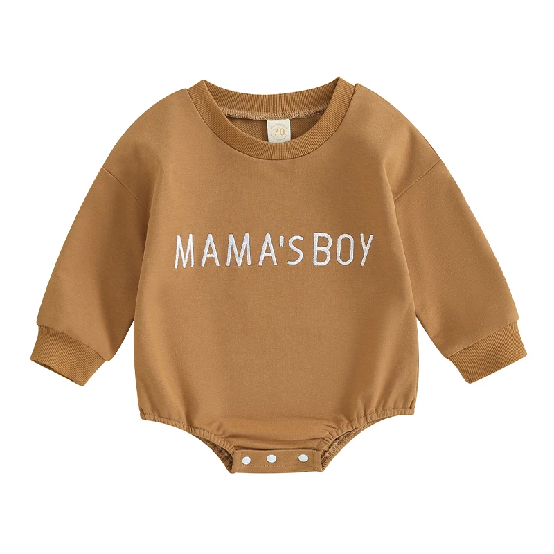 Infant Baby Boy Sweatshirt Jumpsuit Letter Embroidery Round Neck Long Sleeve Romper Toddler Clothes