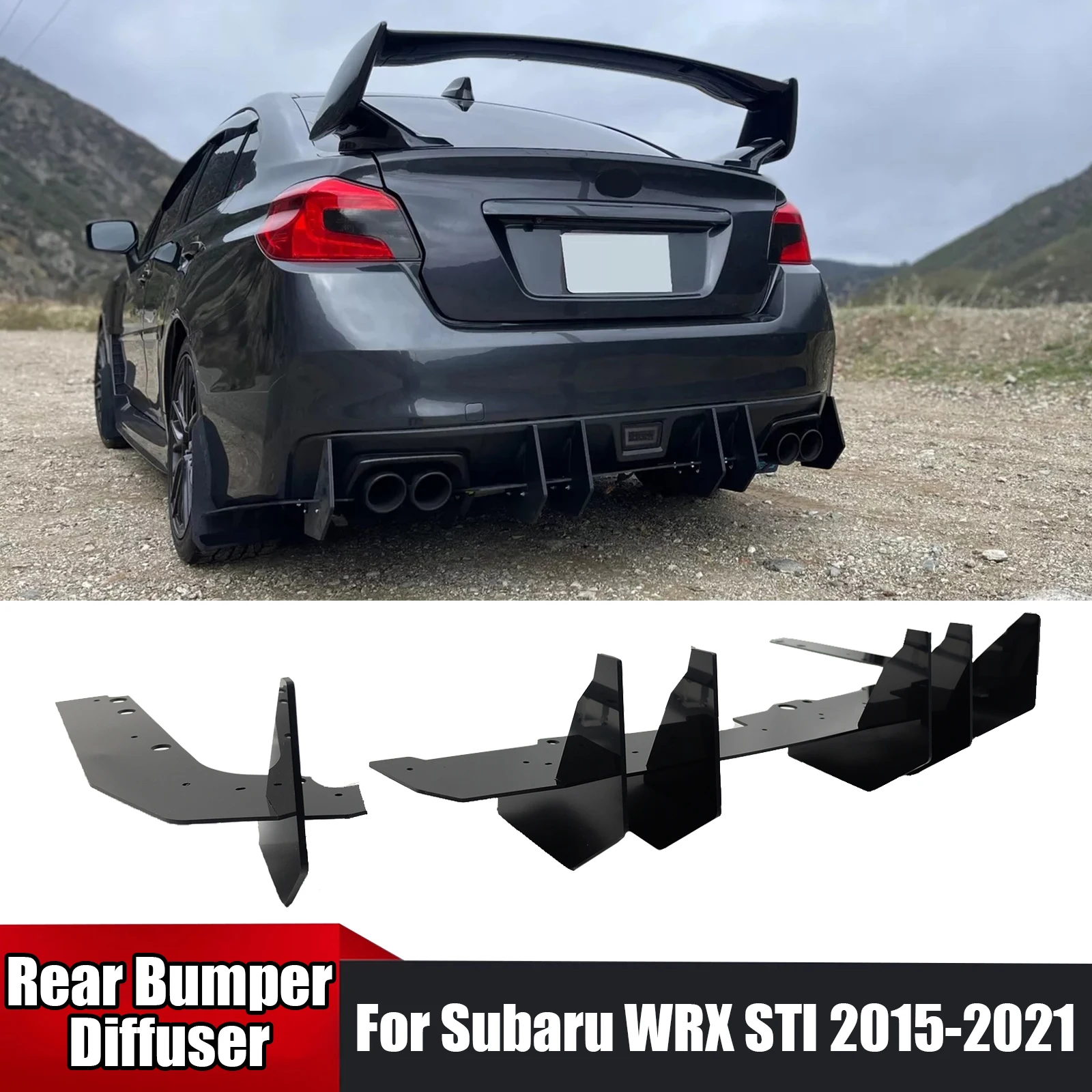 

For 2015-2021 Subaru WRX STI Car Rear Bumper Diffuser G4 Style Aprons With Side Winglet Shark Fin Splitter Lip Spats Spoiler