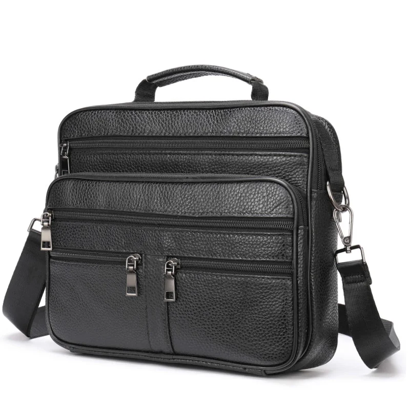 

Fashion Men's Shoulder Bag Black Genuine Leather Handbag for Men Business Office Messenger Male Crossbody