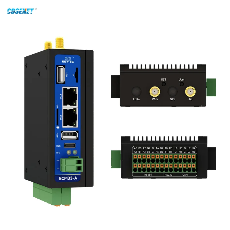 

T536 Industrial Computer Edge Computing CDSENET ECM33-A06 Dual Gigabit Ethernet WIFI Bluetooth RJ45 RS232 RS485 CAN FD DC 9-36V