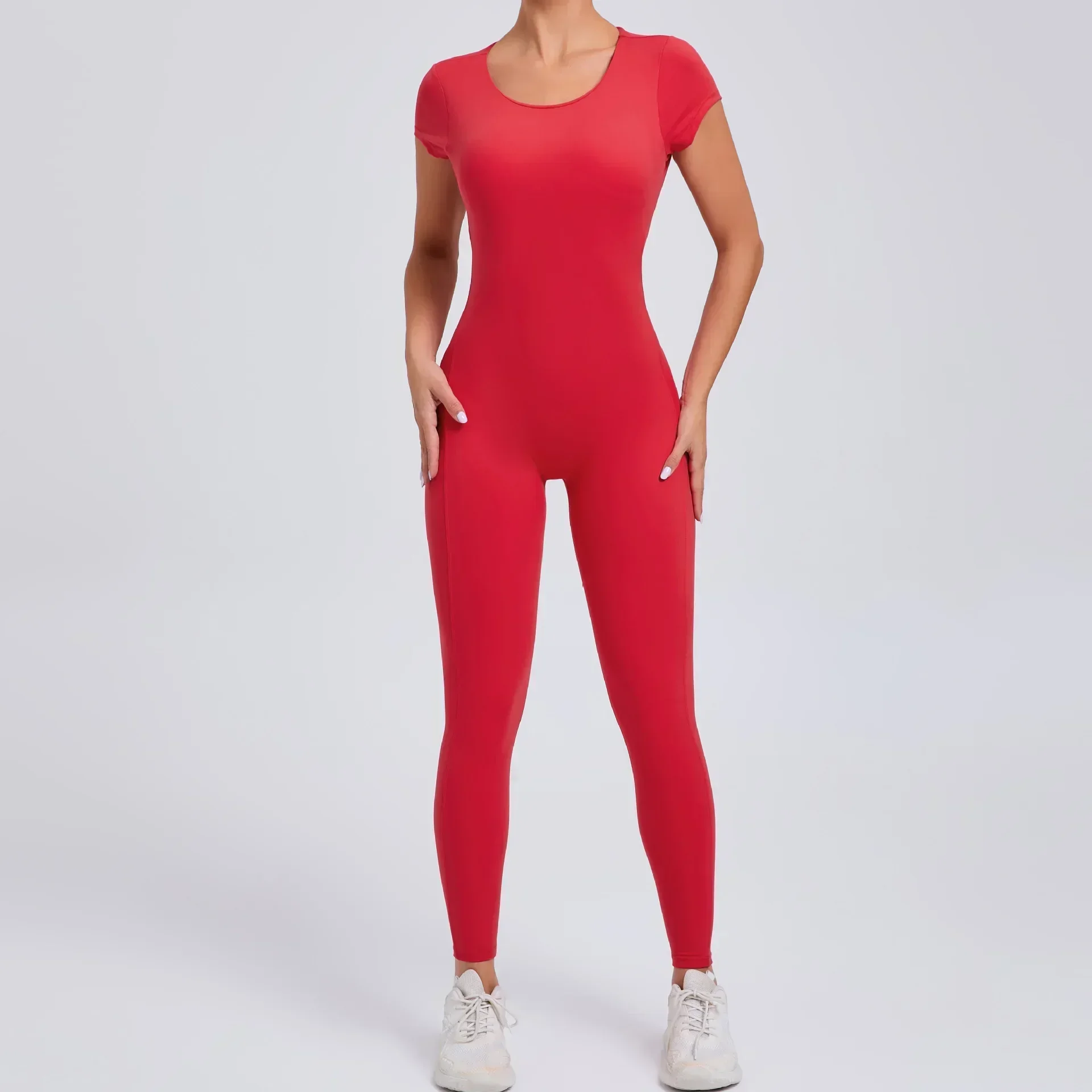 Sexy oco sem costas esporte macacão feminino conjunto de uma peça yoga ginásio outfit manga curta macacão de fitness roupas de treino