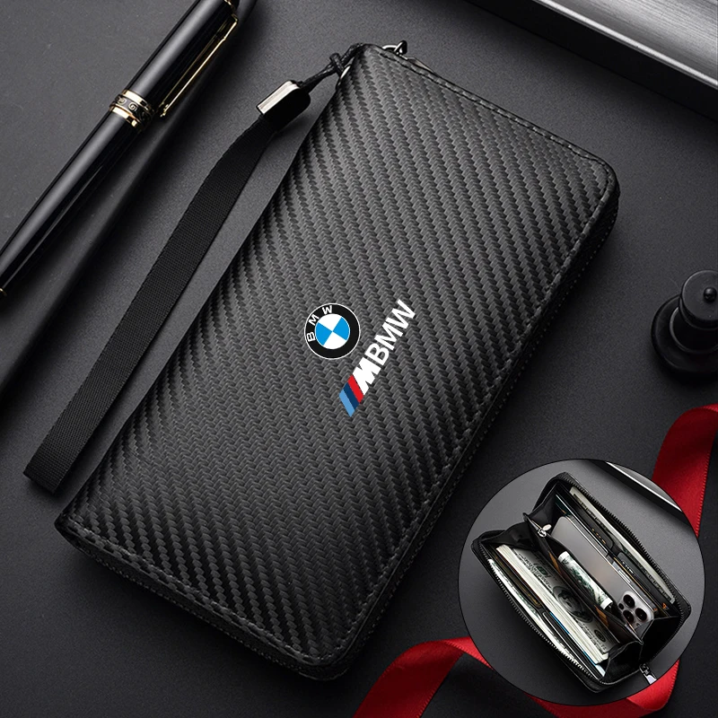 Men Business Long Wallet Carbon Fibre Coin Purse Key Holder Bank Card Bag For BMW X3 X5 M5 M3 E46 E90 E60 F10 E39 E70 E91 E30