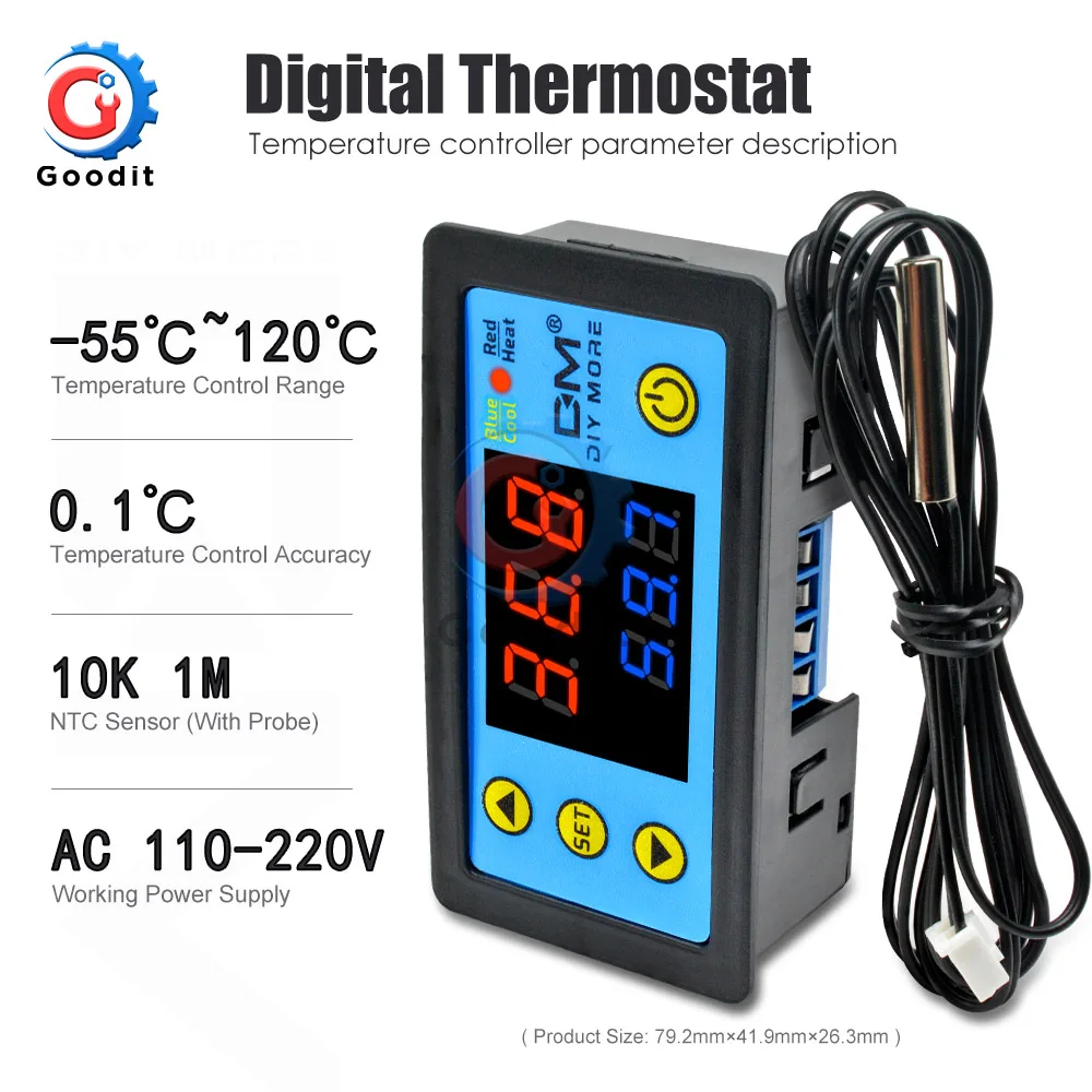 W3231 Digital Display Temperature Controller Thermostat Intelligent Thermometer Control DC12V 24V AC 110~220V +NTC Sensor Module