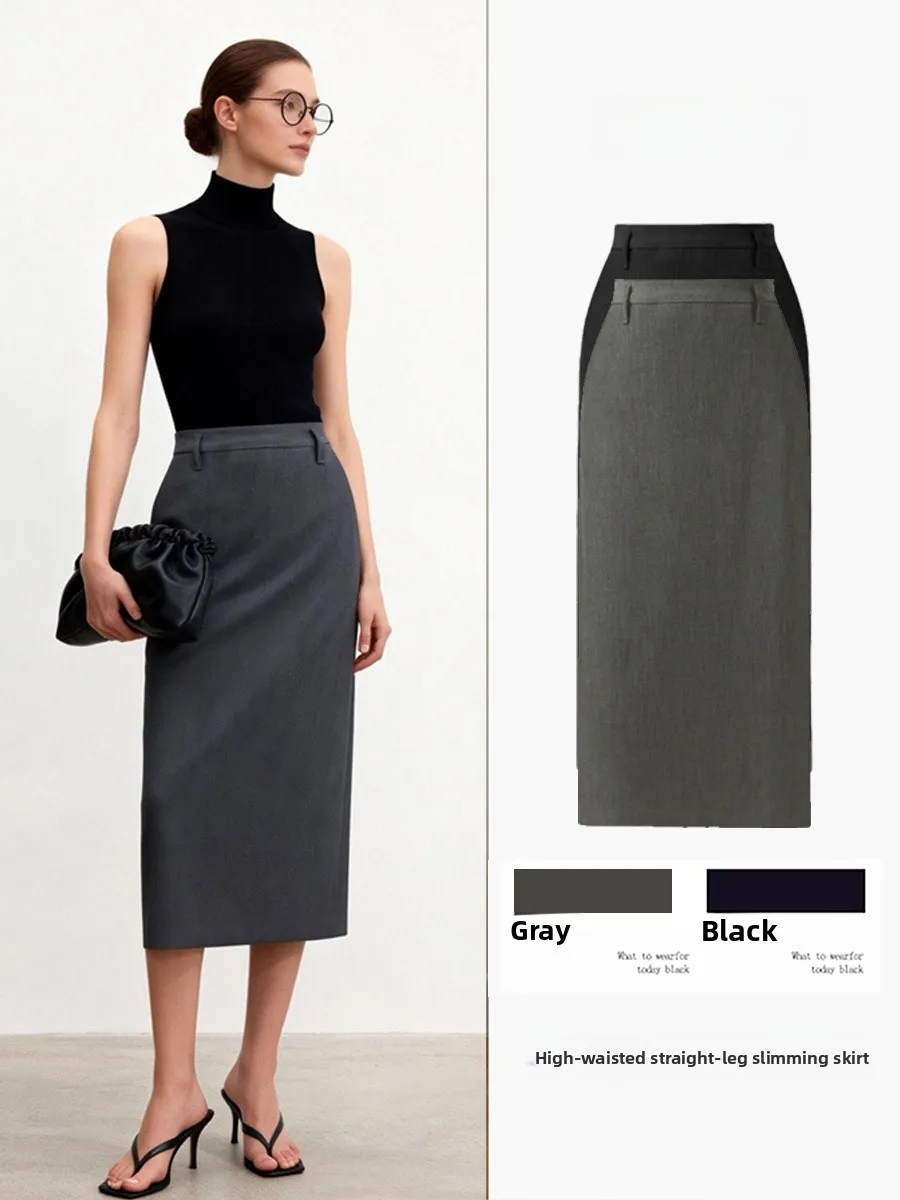 

High Waist Straight Leg Skirt Women's Spring Autumn Suit Fabric Bodycon Slimming Skirt Casual Ci Commute Skirt