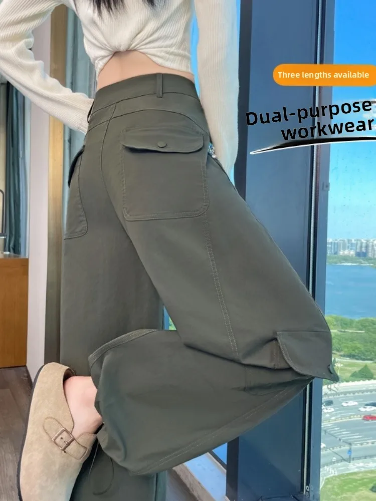 Thiened Fce Pantaloni da lavoro a gamba larga a vita alta da donna Autunno Inverno Nuovi pantaloni a coltello con vestibilità ampia e vestibilità ampia