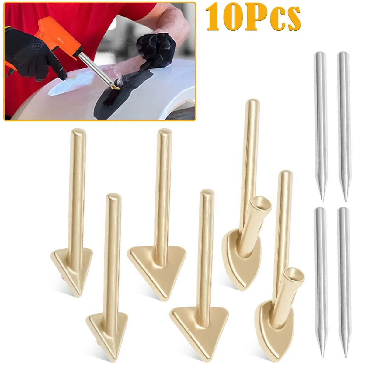 10Pcs Triangular Smoothing Head Welding Tips Replacement Tip Plastic Welding Boot for Soldering Repair Auto Bumper