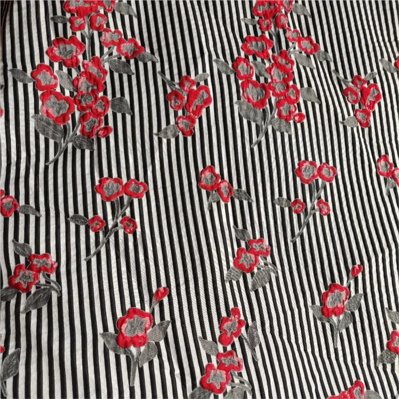 Vertical striped plum blossom three-dimensional relief jacquard fabric yarn-dyed dress coat shorts and handbag