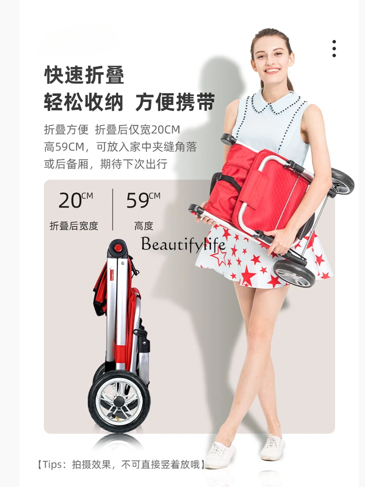 Shopping Small Pull Rod Elderly Home Trailer Aluminum Alloy Climbing Hand Buggy Foldable