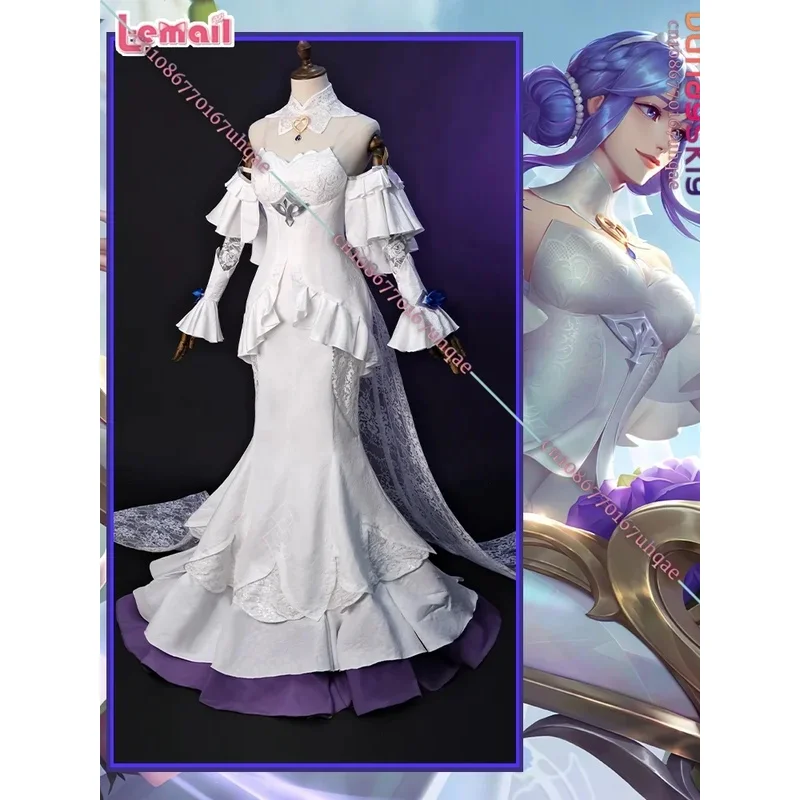 

Crystal Rose Sona Costume Game cosplay Clothes White Bodycon Dress Wig Set Anime Party Unifo om[8