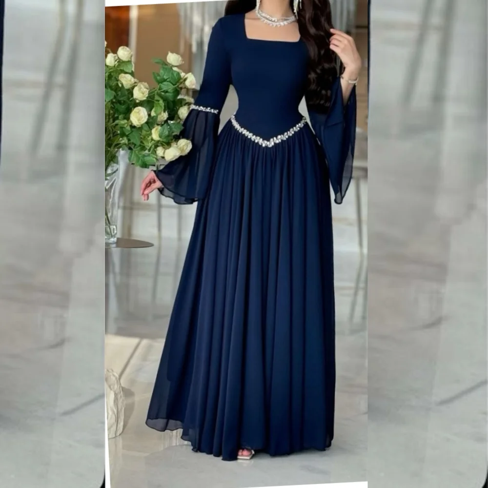 

Элегантные шифоновые плиссированные блестки трапециевидной формы с квадратным вырезом по индивидуальному заказу, простые изысканные платья на заказ