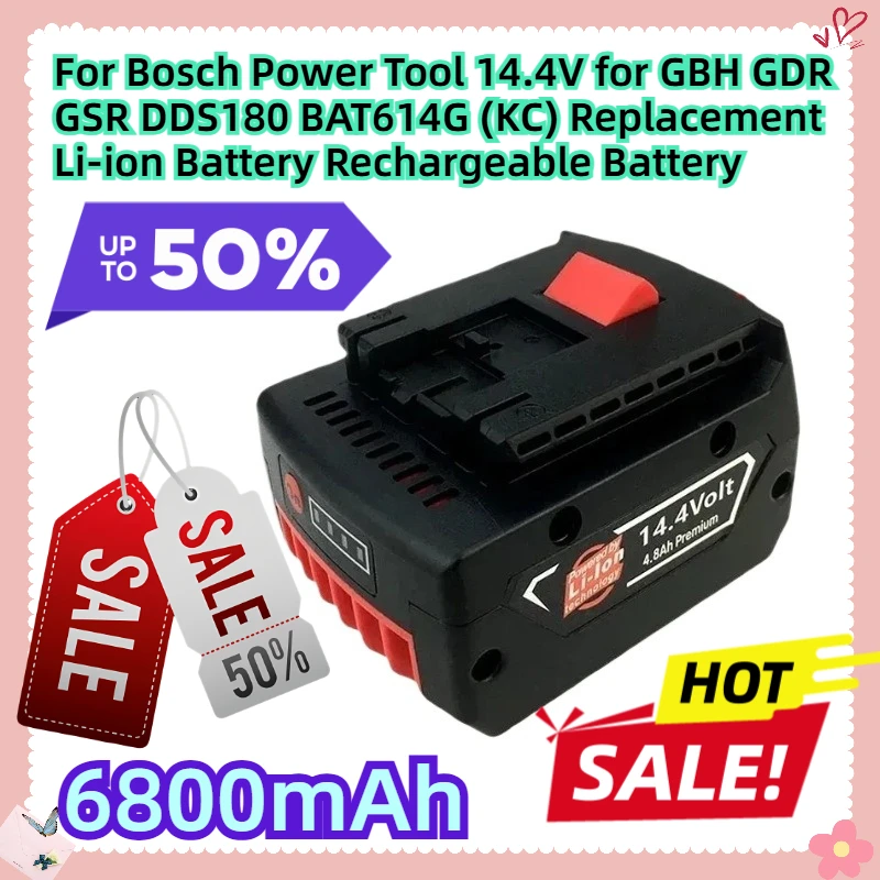 

6800mAh For Bosch Power Tool 14.4V for GBH GDR GSR DDS180 BAT614G (KC) Replacement Li-ion Battery Rechargeable Battery