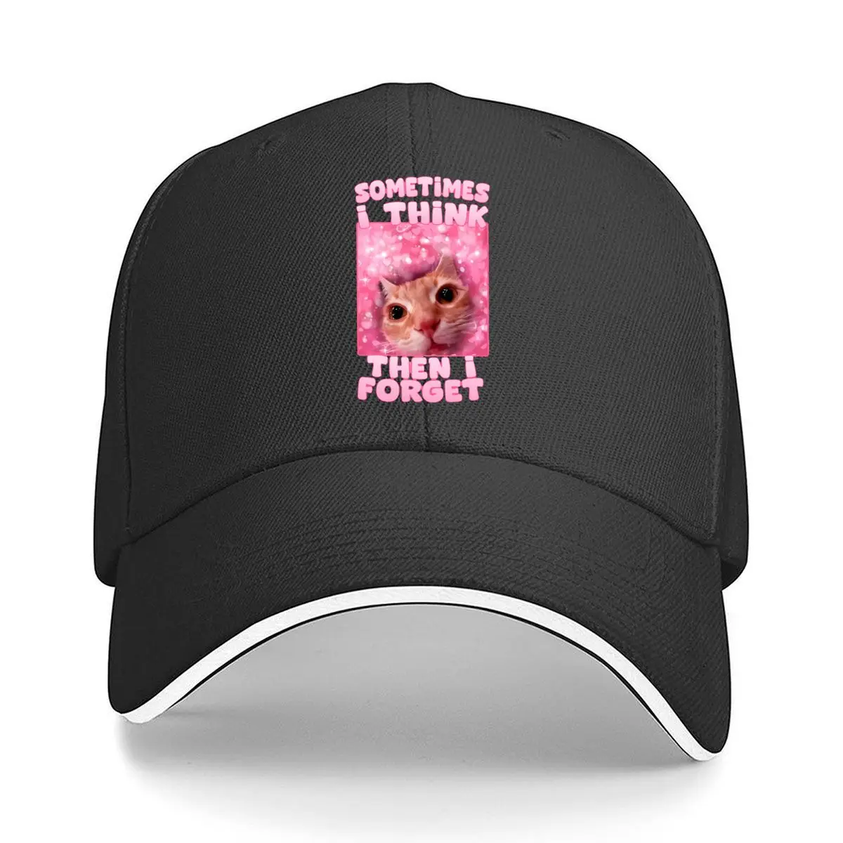 Sometimes I Think Then I Forget Funny Cat Meme Sandwich Baseball Cap Outdoor Workouts Sun Hat