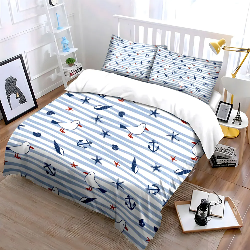 Ocean-themed pattern design Print Soft Comfortable Duvet Cover Bedding Set Included 1*Duvet Cover 2*Pillowcases Luxury gifts