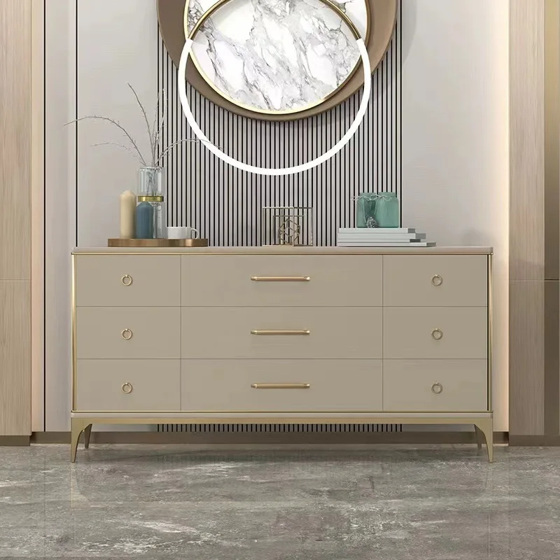 

American light luxury soft furnished chest of drawers simple modern bedroom TV cabinet living room solid wood sideboard