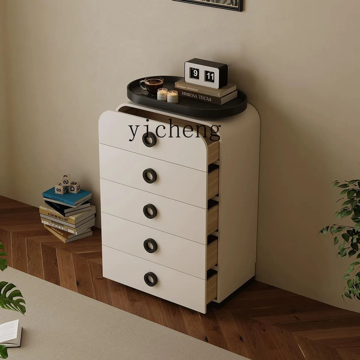 v1 Cream Style Living Room Wall Locker Clothes Closet Modern Minimalist Bedroom Chest of Drawers