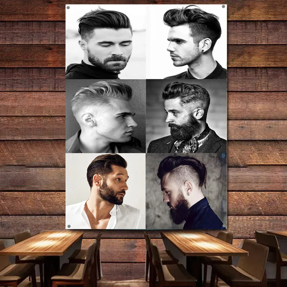 New Men's Business Hairstyles Poster Vintage Barber Shop Man Cave Wall Decor Banner Flag Hair Salon Hairstyling Wall Charts