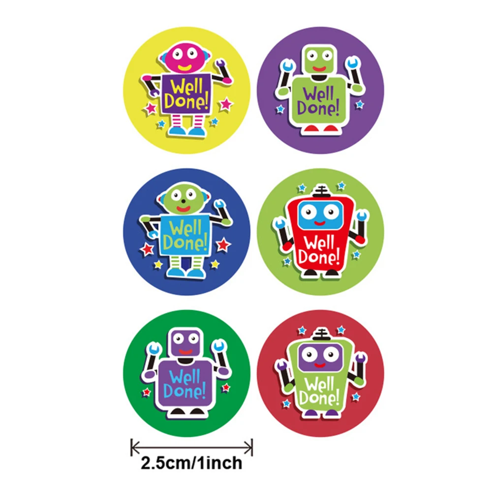 500PCS 1inch Round Cartoon Toys Robot Stickers For Kids Boys Well Done Motivational Labels Students Decor Stationery Stickers