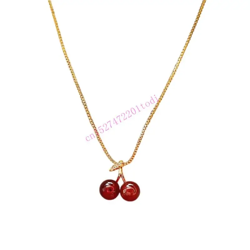 M76B Dainty Red Cherry Charm Metal Chain Countles