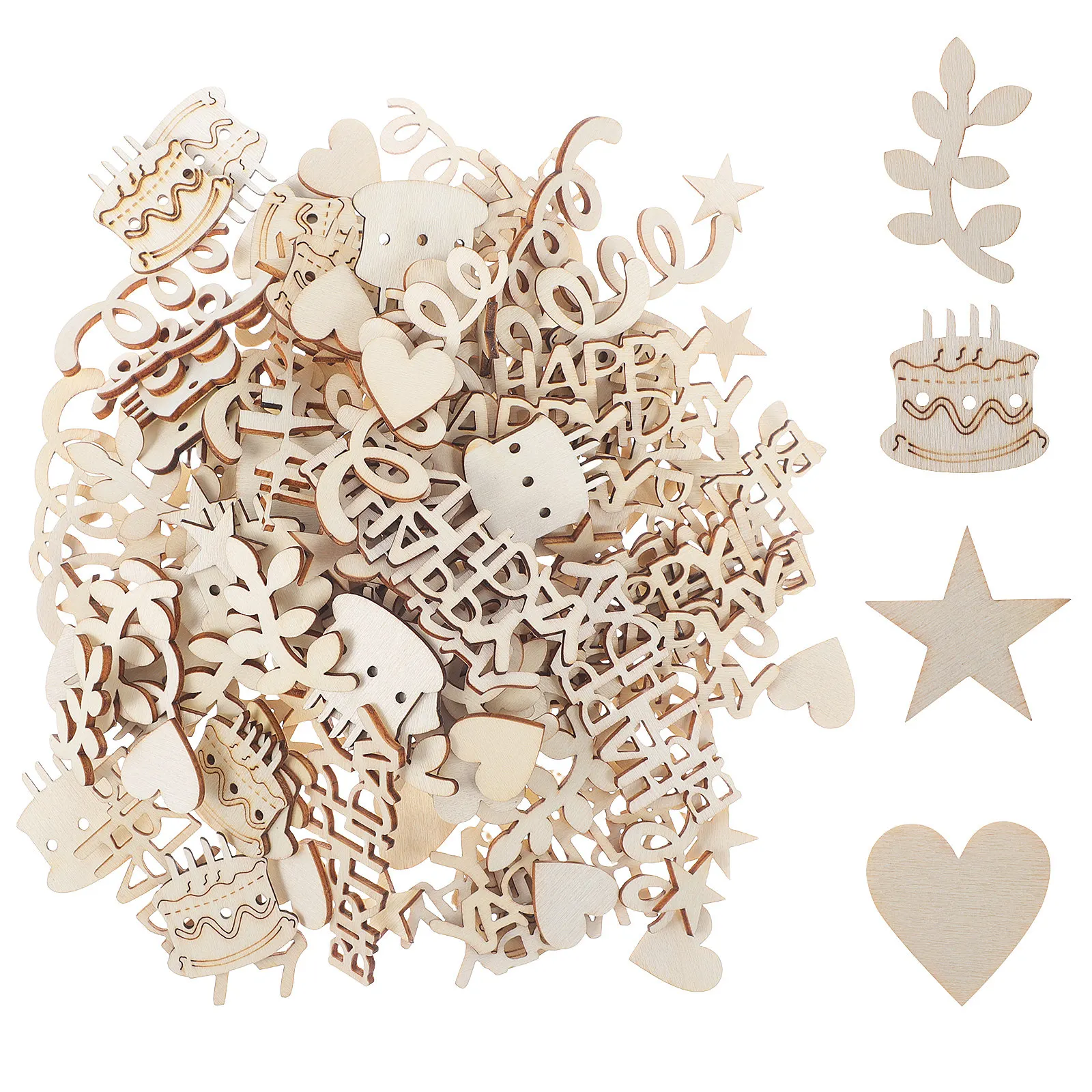 150Pcs Happy Birthday Wood Slices Unfinished Mini Wood Cutouts DIY Craft Cake Toppers Party Decorations Happy Birthday Ornaments