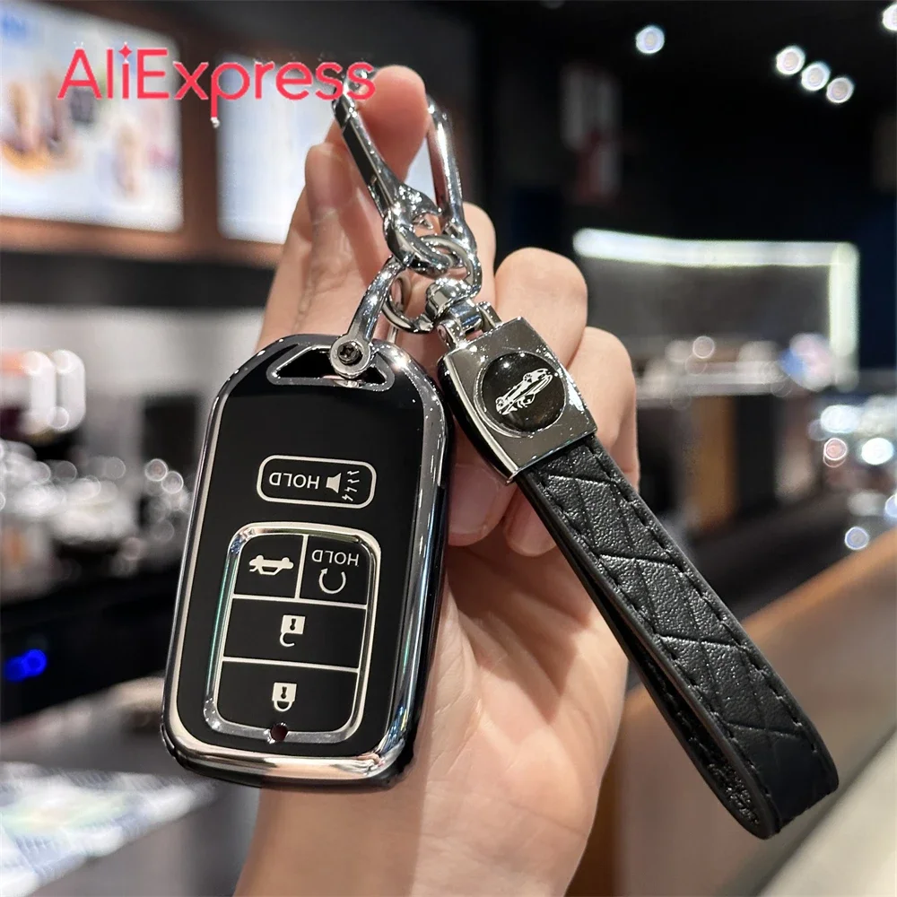 Key Fob Cover With Keyring Car Keychain Lanyard For Honda 2018 2019 2020 2021 Civic Accord Pilot CR-V Insight EX EX-L Touring