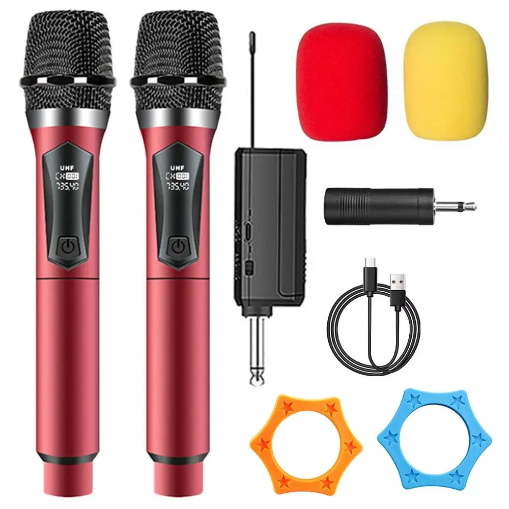 2 Channels Wireless Microphone UHF Fixed Frequency No Noise Karaoke Mic Micphone Handheld Clear Sound Wireless Dual Microphone