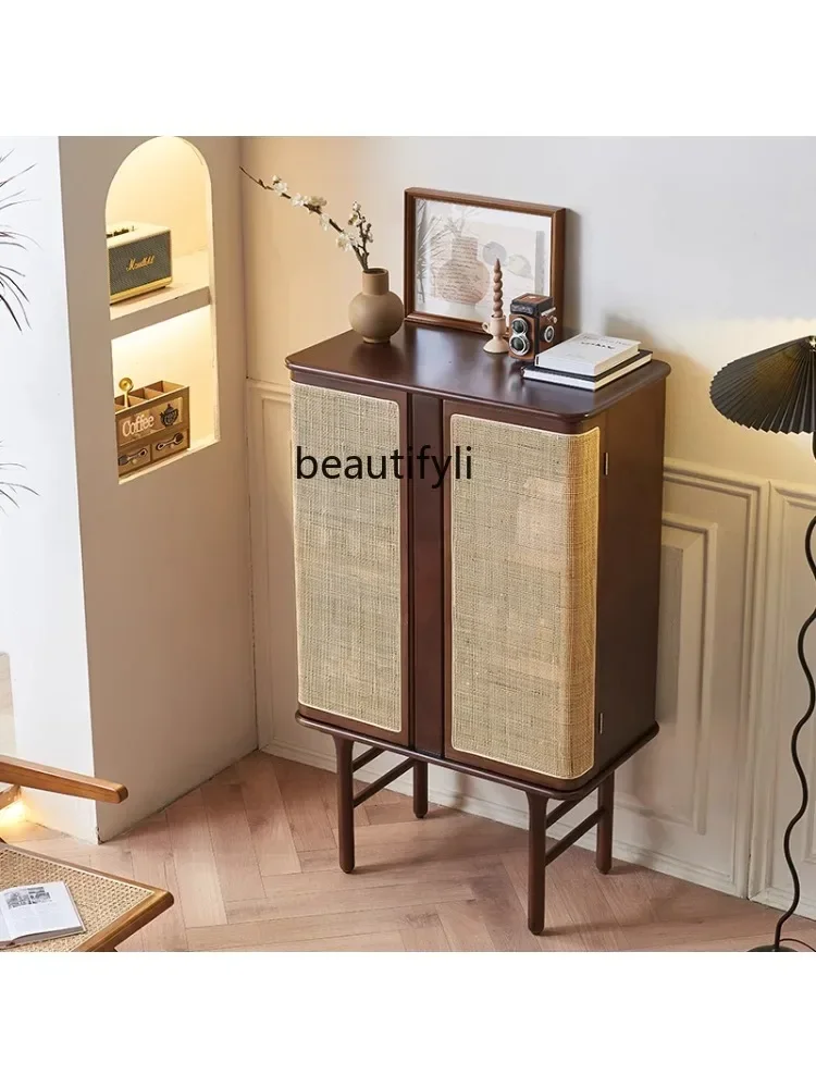 Solid Wood Clothes Closet Rattan Storage Cabinet Retro Domestic Hotel Restaurant Dining Side Wine Cabinet furniture