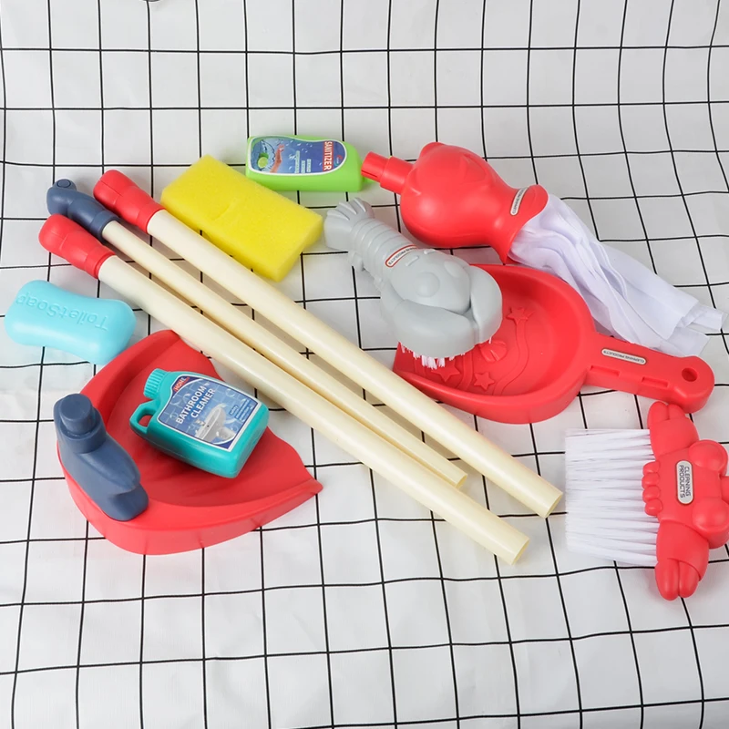 9 pièces ensemble de jouets de nettoyage de maison vadrouille balayage pelle à poussière outil de Simulation brosse savon jeu de Simulation cadeau de noël (couleur aléatoire)