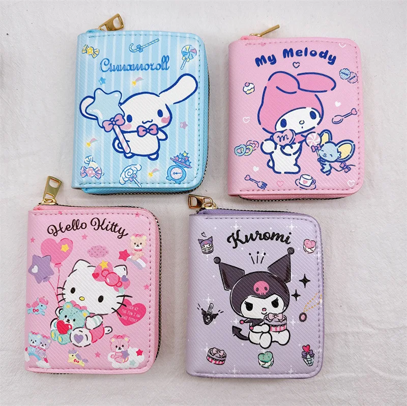 

Kawaii Hello Kitty My Melody Kuromi Cartoon Pu Short Zipper Wallet Women Anime Sanrio Girly Heart Cute Card Bag Coin Wallet