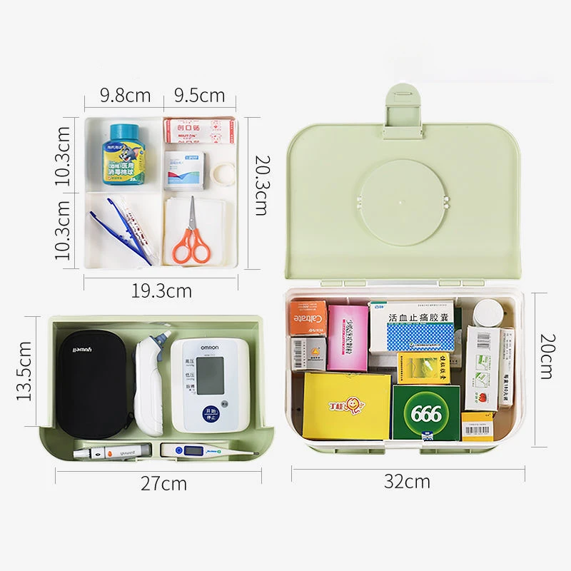 Large Size First Aid Storage Box Container Bin with Removable Tray Portable Handle Family Emergency Medicine Kit Case Organizer
