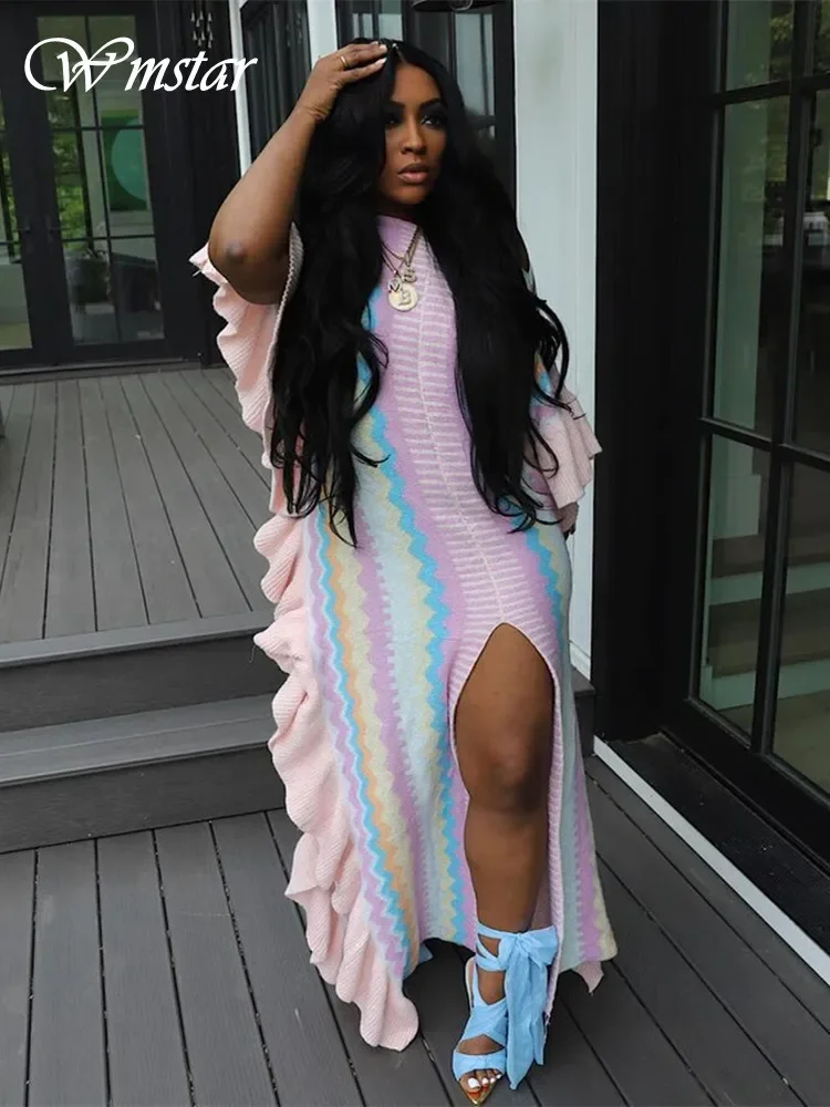 

Wmstar Dress Women Fashion Solid Button Slip Hem Striped Maxi Shirts Long Dresses New in Fall Clothes Wholesale Dropshipping