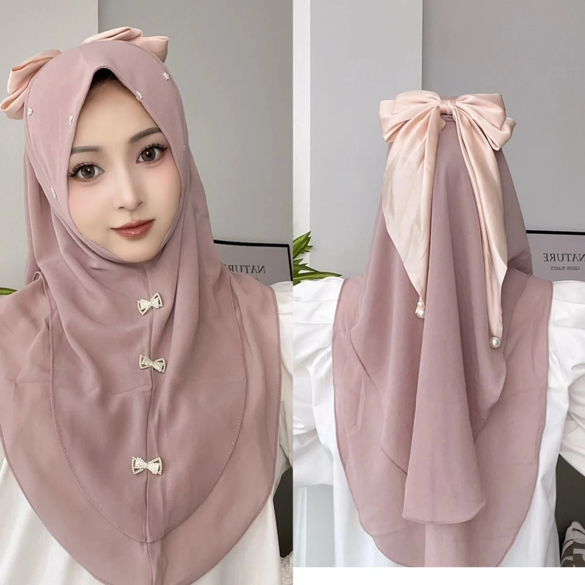 Convenient Instant Easy Muslim Wear Muslem Girls Bow Hijab Head Cover