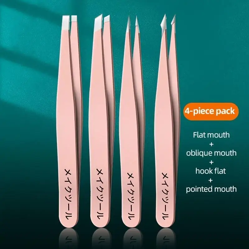 Rose gold Japanese style stainless steel tweezers 4-piece set, suitable for eyebrow trimming and hair cleaning. - view 5