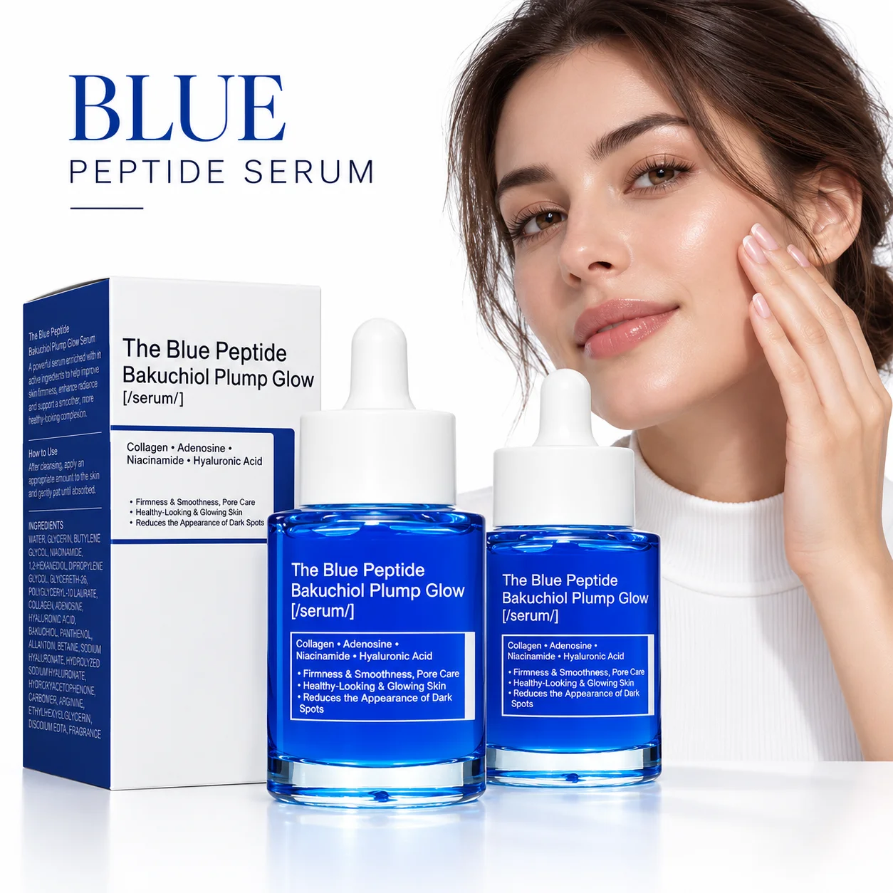 Blue Copper Peptide Serum GHK Cu Firming Plumping Hydrating Facial Essence Fine Line Smoothing Barrier Repair Skin Care