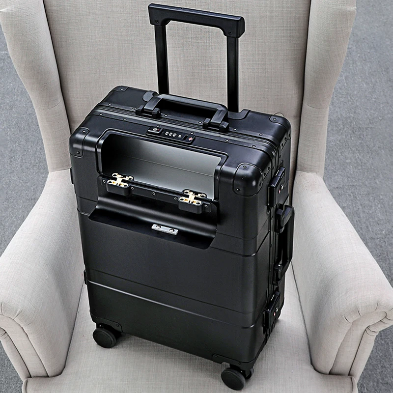 Front opening All aluminum travel Luggage Business pull bar box Men's and women's 20/24/28 "trolley suitcase carry on Hard box