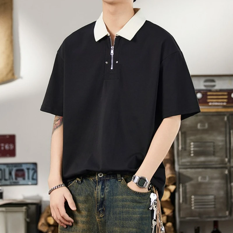 

Летняя новая мужская рубашка поло с короткими рукавами в американском стиле ретро, свободная и универсальная, цветная футболка с короткими рукавами и контрастным воротником