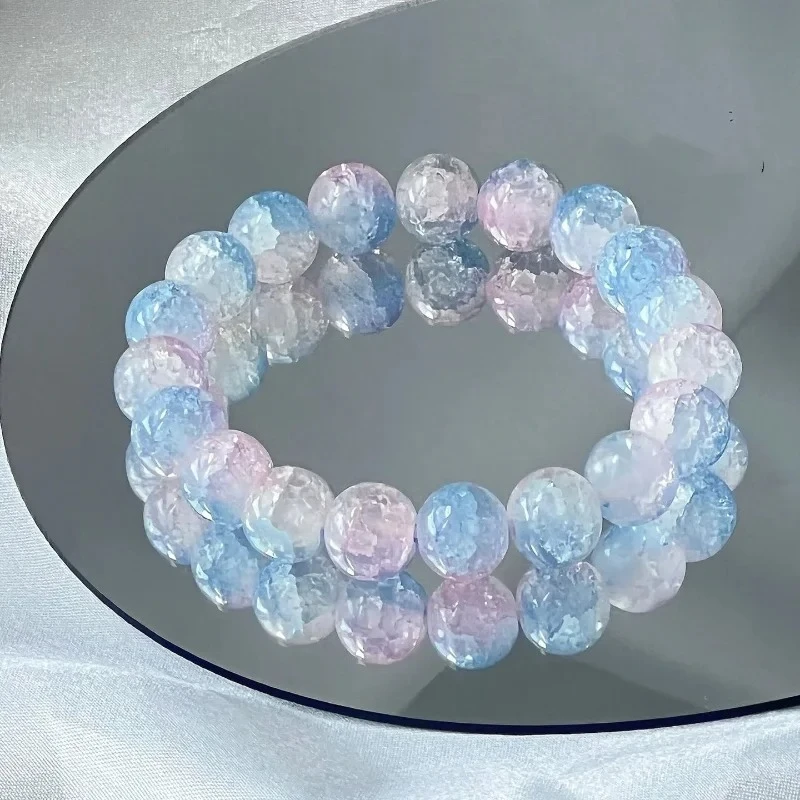 Fashion Y2K Sweet Cherry Blossom Glazed Crystal Beaded Bracelets Exquisite Elegant Blessing Health Wristband Jewelry