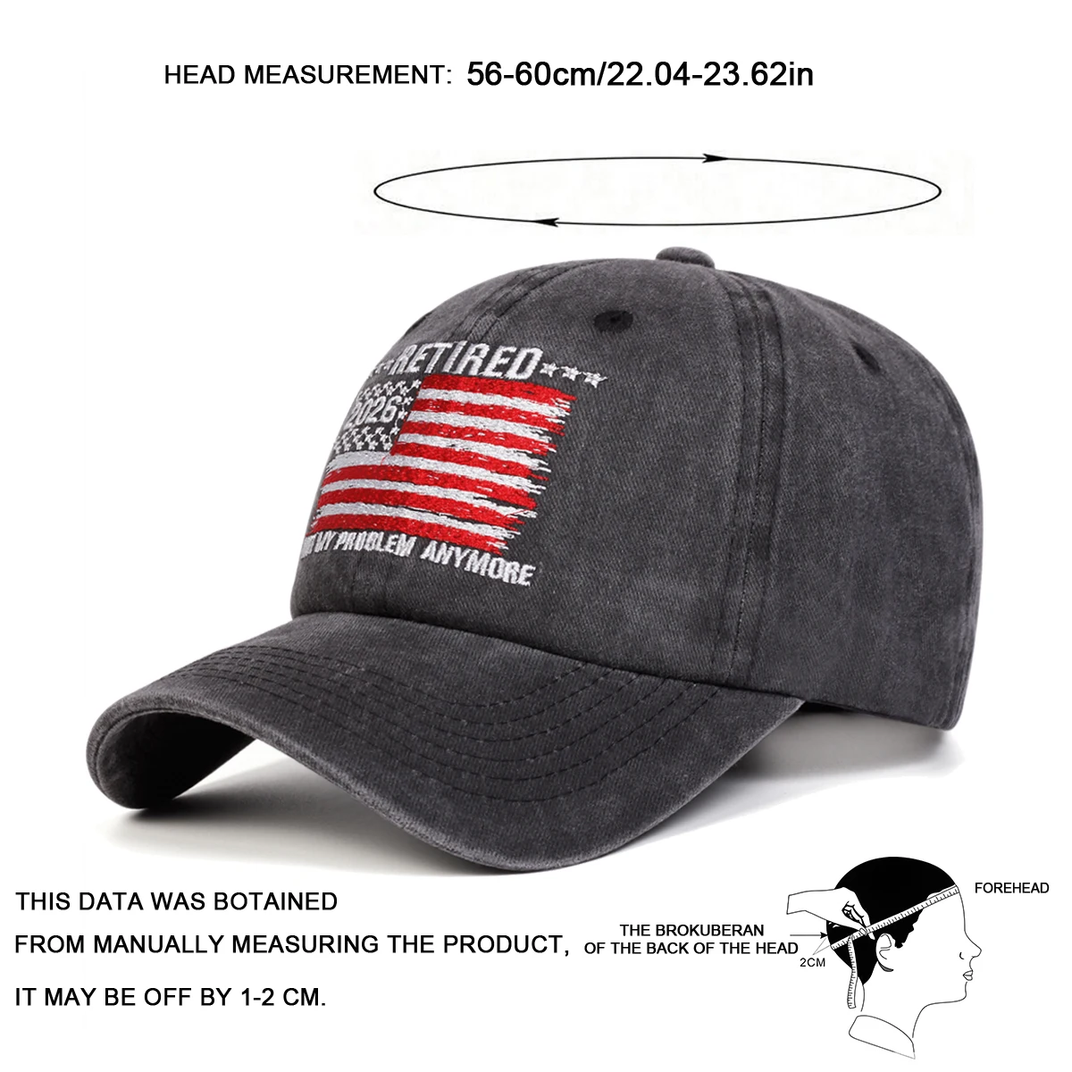Unisex RETIRED American Flag Embroidery Washed Baseball Cap Spring Autumn Outdoor Adjustable Casual Hat Sunscreen Hat Sports Cap