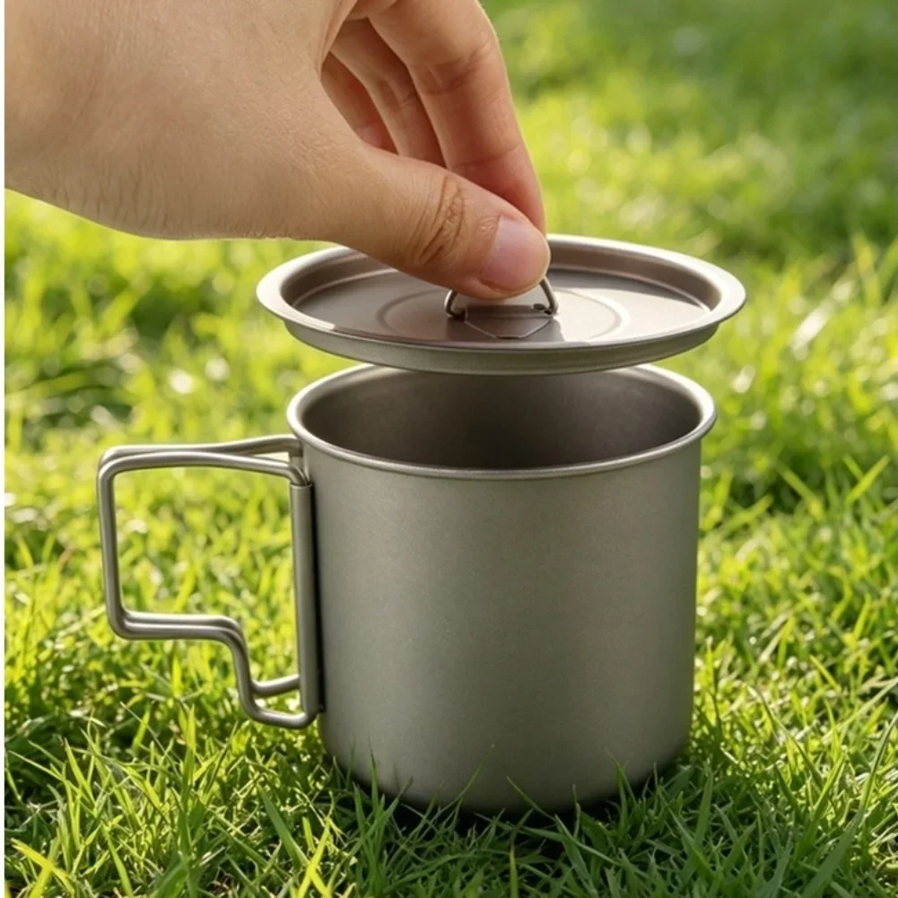 Foldable Titanium Camping Cup with Secure Lid and Lightweight Build for Hiking Backpacking For Outdoor Travel Use