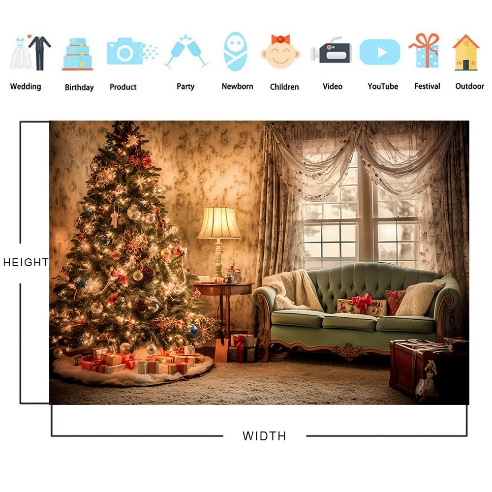 Bonvvie Christmas Photography Background Window Fireplace Xmas Tree Gift Family Party Decor Baby Portrait Backdrop Photo Studio