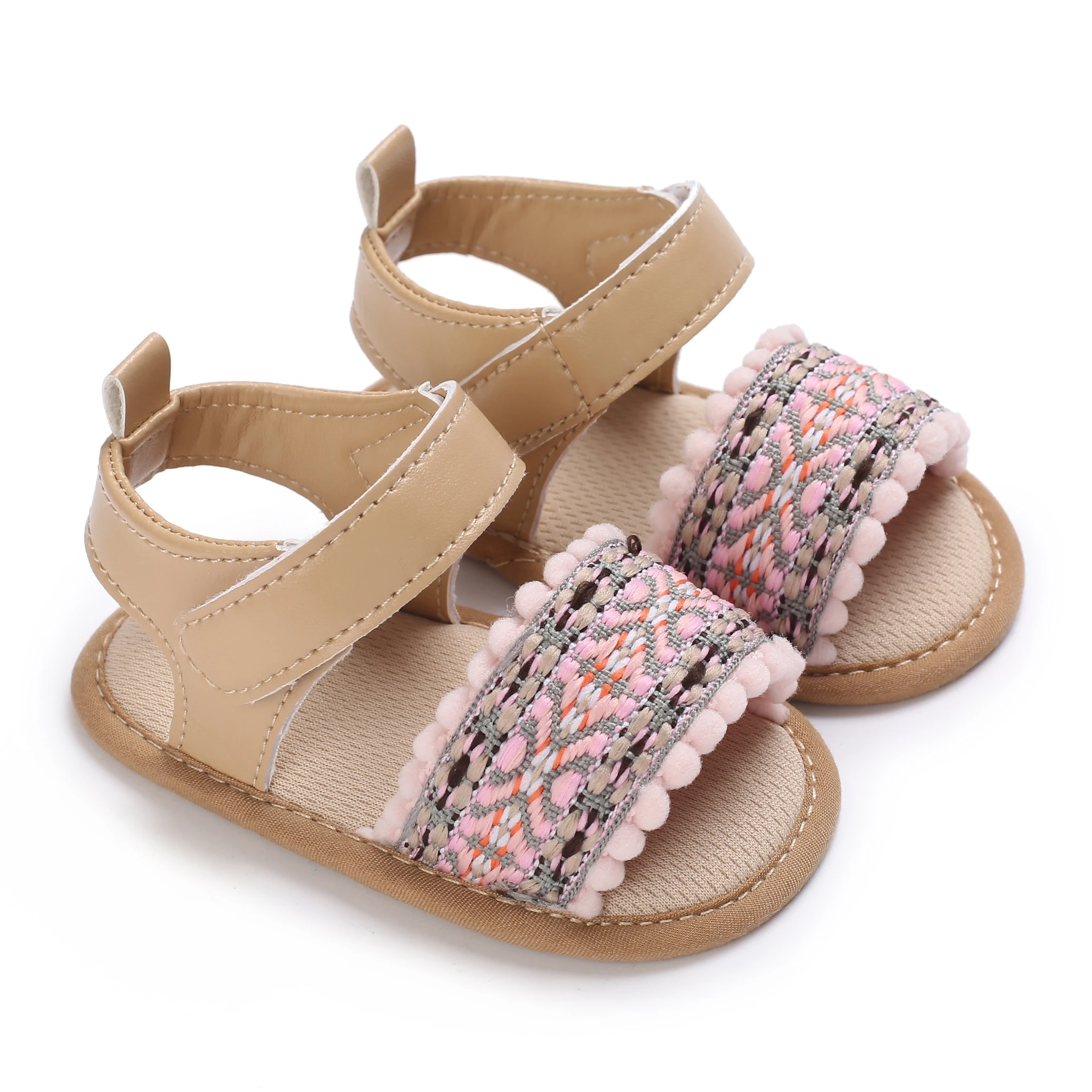 0-18M Summer Baby Girls Sandals Infant Toddals Knitted Embroidered Flat Shoes Newborn Baby Soft Sole First Walkers Shoes