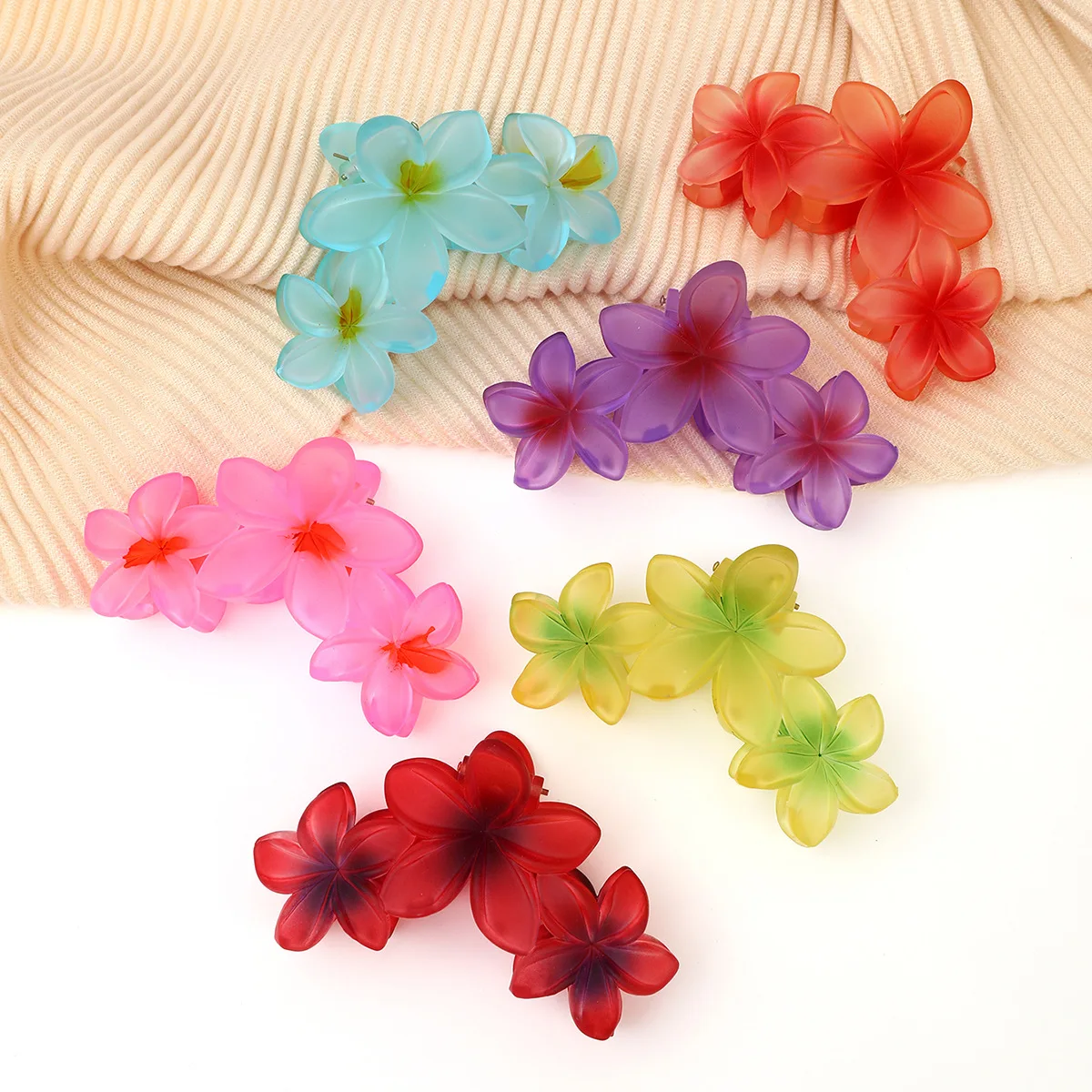 Fashion Gradient Jelly Colorful Big Flower Hair Clips Claw Hairpin For Women Girls Beach Vacation Bohemia Hairgrip Accessories