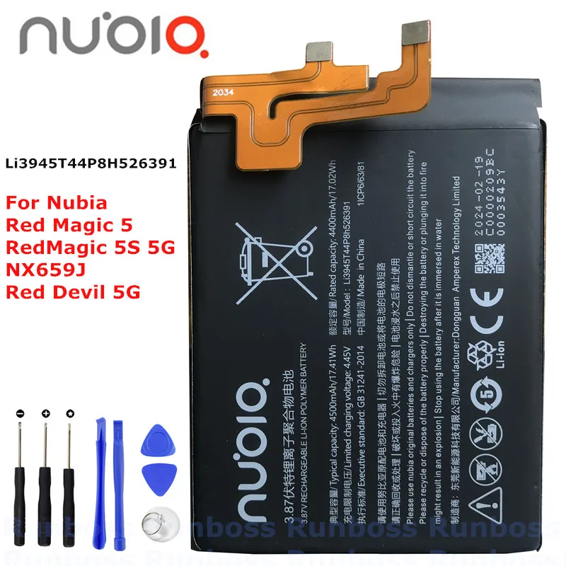 

Li3945T44P8H526391 4500mAh Original Battery for ZTE Nubia Red Magic 5 , RedMagic 5S 5G , NX659J , Red Devil 5G Mobile Phone