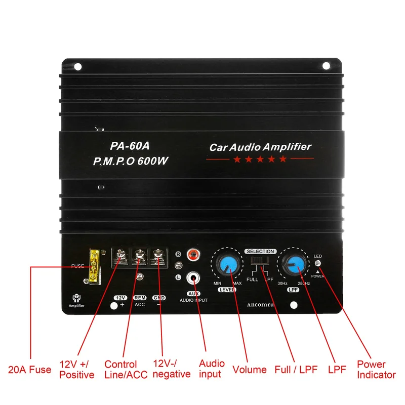 

12V 600W PA-60A Speaker Subwoofer Bass Module High Power Car Audio Accessories Mono Channel Durable Lossless Amplifier Board