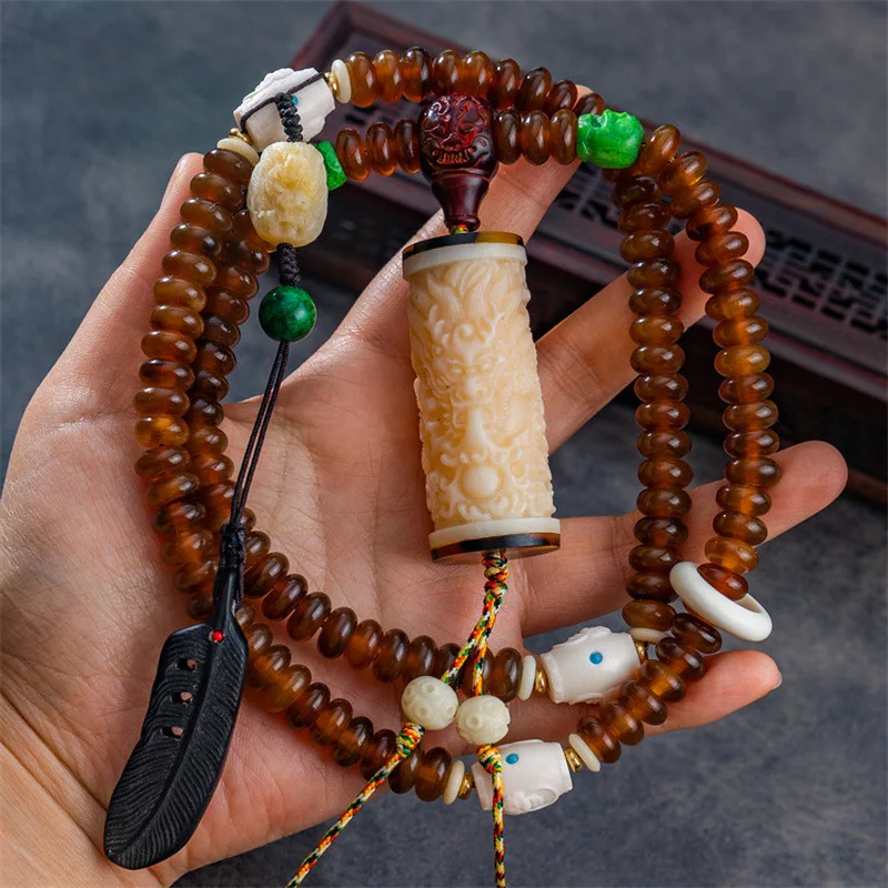 Imitation mountain turtle Buddhist beads, 180 round and barrel beads 80k Pendant, peace buckle pendant, dragon horn accessory
