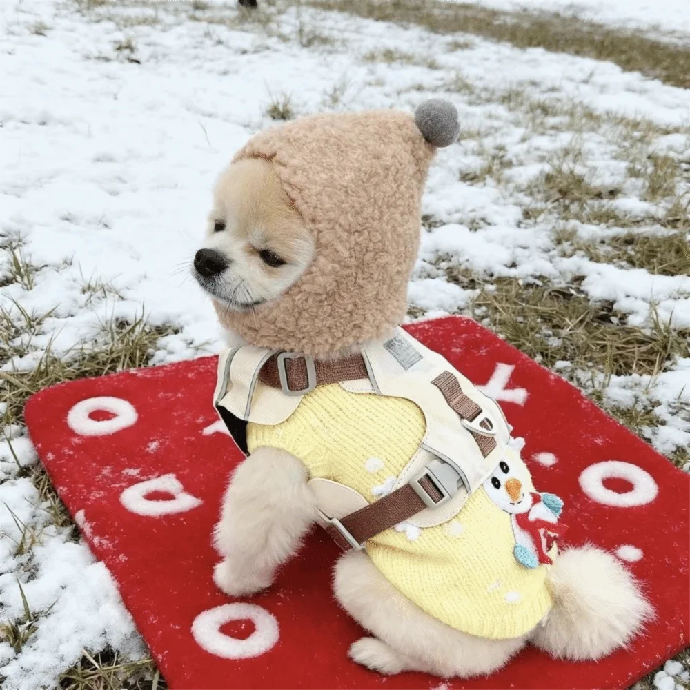 

Cute Warm Pet Head Cover Soft Noise Protection Winter Pet Hat Comfortable with Ball Pet Transformation Hat Autumn Winter