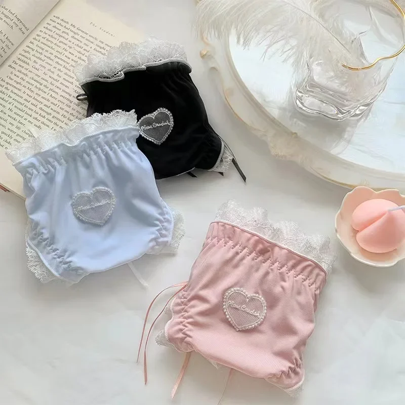 Lolita Lace Ice Briefs Sweet Girl\'s Butterfly Bow Heart-shaped Pattern Underwear Japanese Sexy Maid Cosplay Young Girl Panties